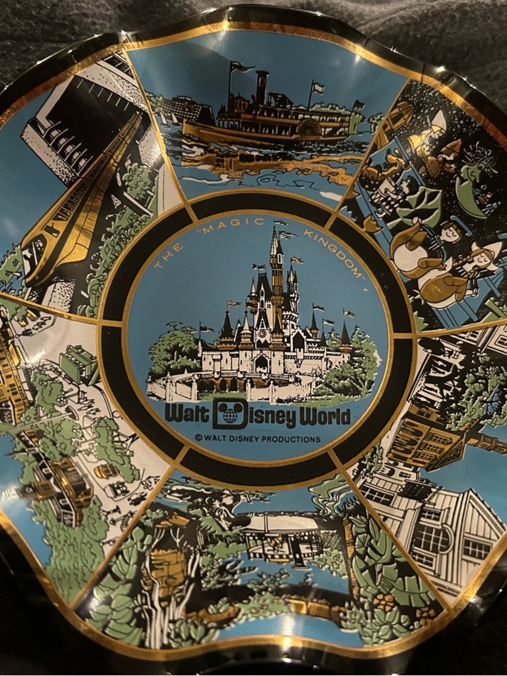 Walt Disney World Collectible Fluted Edge Dish in Blue, Gold, Black